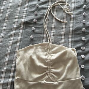 Cream Ribbed Halter Top